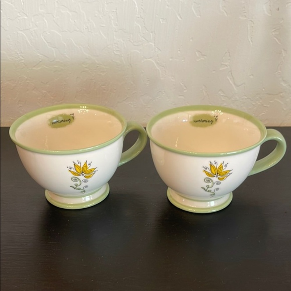Starbucks Nurturing Green and White Floral Teacups